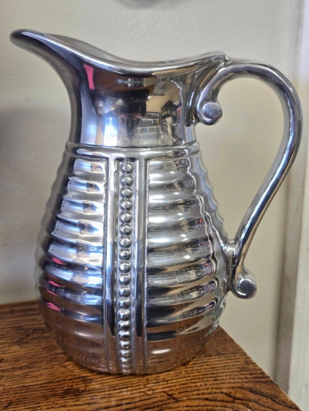 RWP Wilton Armetale Ribbed Pitcher Beaded Detail Heavy Alloy Vintage Serveware